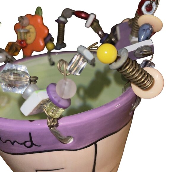 Sandra Magsamen Whimsical Ceramic Vase With Quirky Beaded Rim Mine Charms - Picture 6 of 16